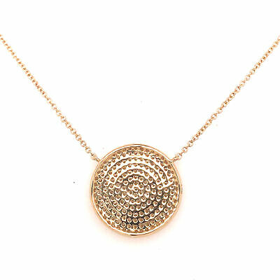 14K Pave Circle Disc Pendant Necklace Yellow Gold 0.58 ctw
