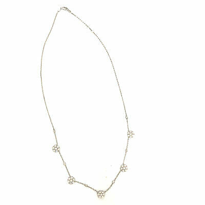 14K Diamond Flower Cluster Station Necklace White Gold