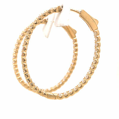 14K Diamond Oval In/Out Hoop Earrings Yellow Gold