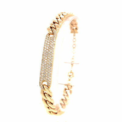 18K Diamond Plate Cuban Link Bracelet Yellow Gold