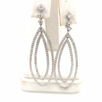 14K Geometric Diamond Drop Earrings White Gold