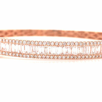 18K Round and Baguette Diamond Bangle Rose Gold