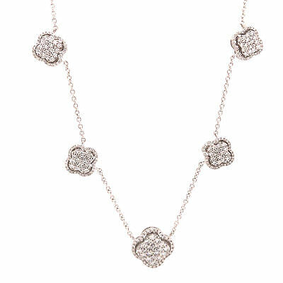 18K Diamond (5) Cluster Clover Station Necklace White Gold