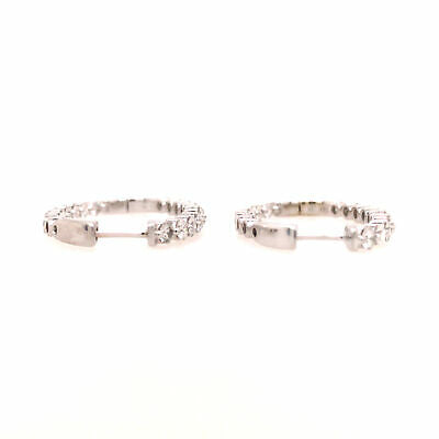 14K Oval Shape Diamond In/out Hoops White Gold