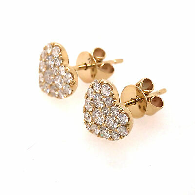 14K Diamond Heart Shape Cluster Earrings Yellow Gold