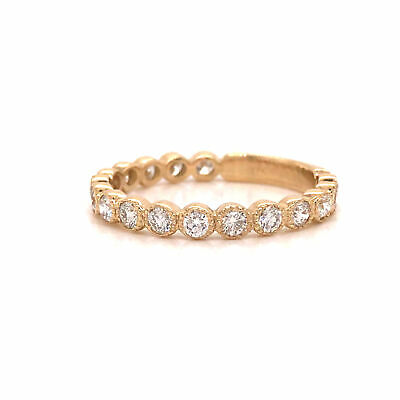 14K Round Diamond Miligrain Band Yellow Gold
