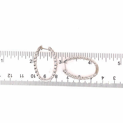 14K Oval Shape Diamond In/out Hoops White Gold