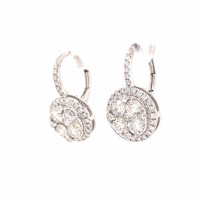 18K Diamond Cluster Drop Earring White Gold