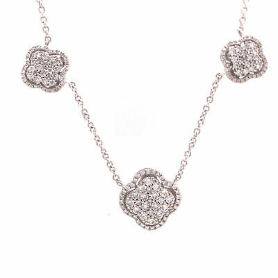 18K Diamond (5) Cluster Clover Station Necklace White Gold