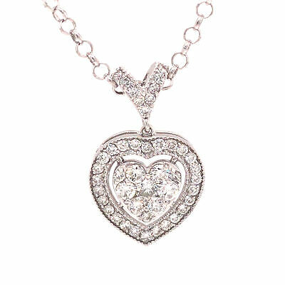18K Diamond Pave Heart Necklace with Heart and Star Stations White Gold