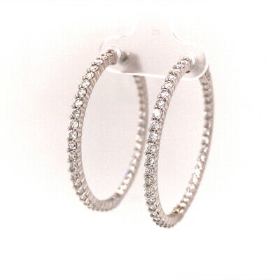 14K 2.75 Carat Diamond In/Out Hoop Earrings in White Gold