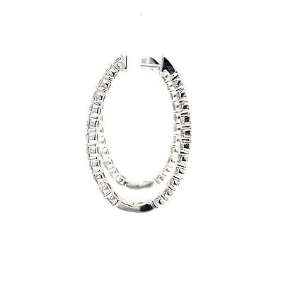14K Diamond In/Out Oval Hoop Earring White Gold
