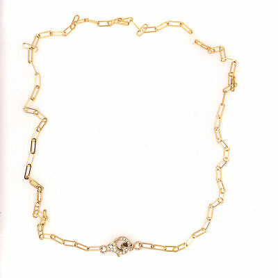 14K Paperclip Necklace with Pave Diamond Lobster Clasp Yellow Gold