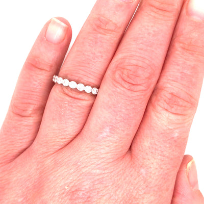 14K Round Diamond Miligrain Band White Gold