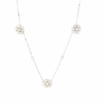14K Diamond Flower Cluster Station Necklace White Gold