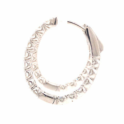 14K 1.91 Carat Diamond Oval In/Out Hoop Earrings White Gold