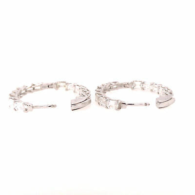 18K Emerald Diamond Elongated In/Out Hoop Earrings White Gold