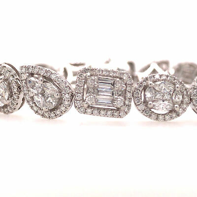 18K Diamond Cluster Line Bracelet White Gold