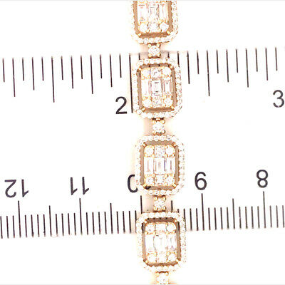 18K Round and Baguette Diamond Cluster Line Bracelet Yellow Gold