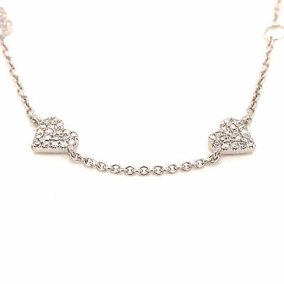 14K Diamond Pave Heart Station Bracelet White Gold