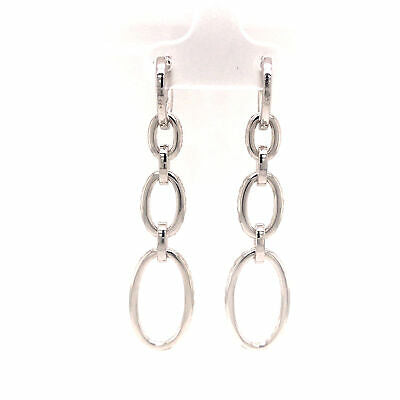 14K Diamond Oval Link Drop Earrings White Gold
