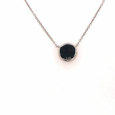 14K Diamond Pave Disc Circle Necklace White Gold 0.12ctw