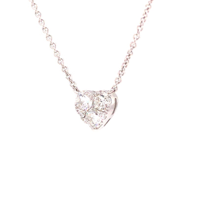 14K Diamond Cluster Heart Pendant White Gold