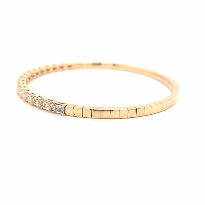 14K Emerald Diamond Flexible Bangle Bracelet Yellow Gold