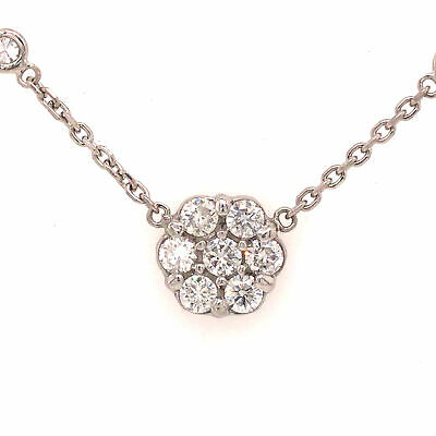 14K Diamond Flower Cluster Station Necklace White Gold