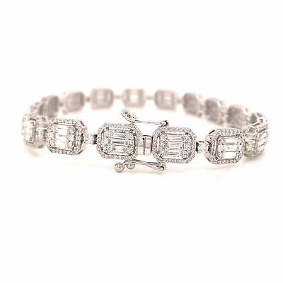 18K Diamond Cluster Tennis Bracelet White Gold