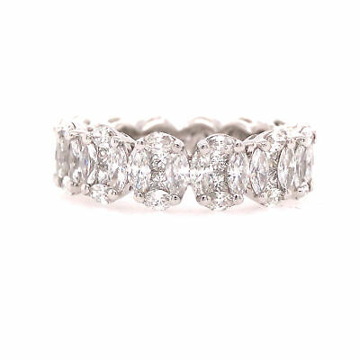 18K Marquise and Princess Cut Diamond Oval Cluster Eternity Band White Gold