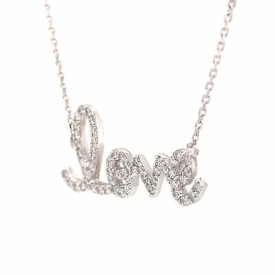 14K Diamond Script LOVE Necklace White Gold