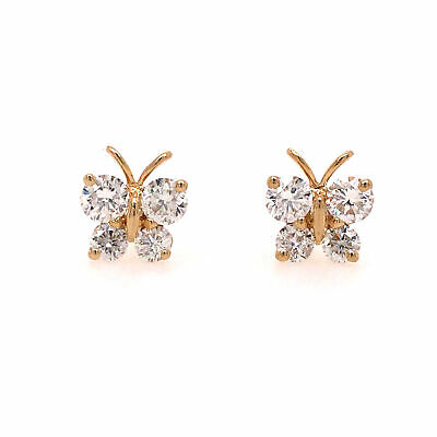 14K Diamond Butterfly Earrings Yellow Gold