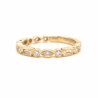 14K Round and Baguette Diamond Band Yellow Gold