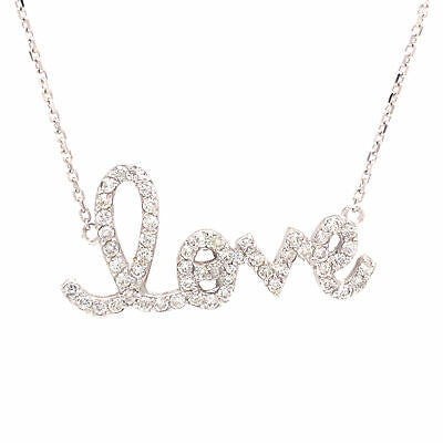 14K Diamond Script LOVE Necklace White Gold