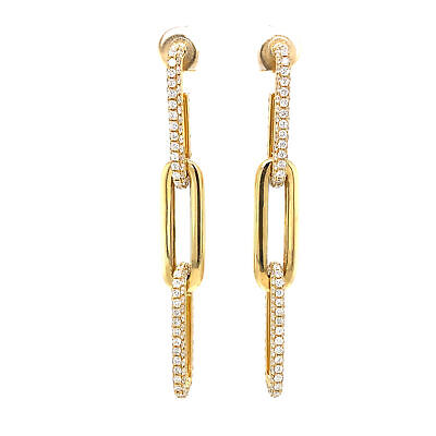 14K Diamond Link Drop Paperclip Earring Yellow Gold