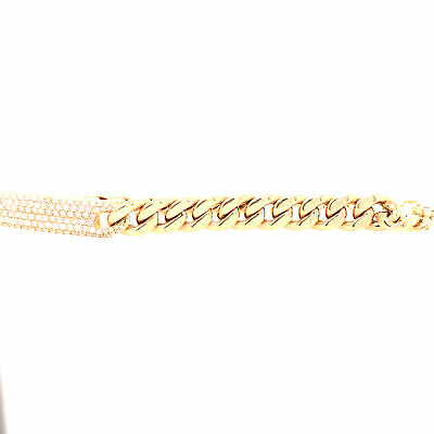 18K Diamond Plate Cuban Link Bracelet Yellow Gold