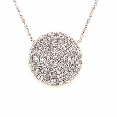 14K Pave Circle Disc Pendant Necklace White Gold 0.58ctw