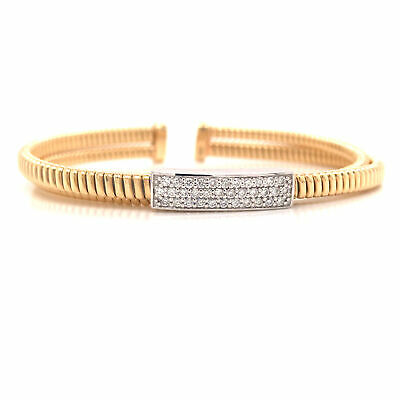 18K Diamond Pave Station Flexible Open Back Bangle Bracelet Two-Tone Gold