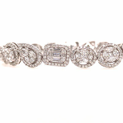 18K Diamond Cluster Line Bracelet White Gold