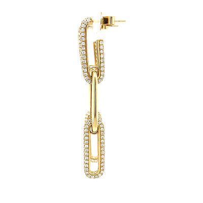 14K Diamond Link Drop Paperclip Earring Yellow Gold