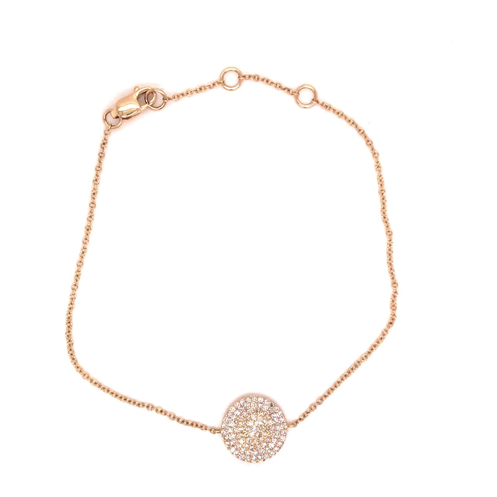 14K Diamond Pave Circle Disc Bracelet Yellow Gold