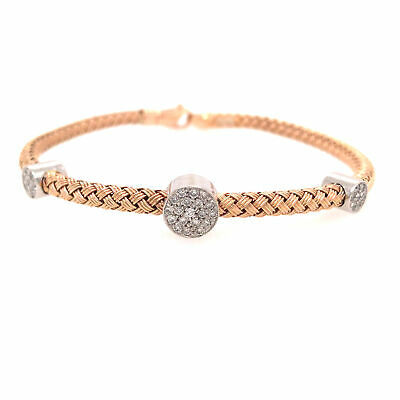 14K Diamond Station Bangle Bracelet Rose Gold and White Gold