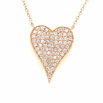 14K Diamond Pave Heart Pendant Necklace Yellow Gold