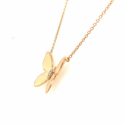 14K Butterfly Diamond Pendant Yellow Gold