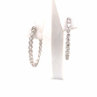 14K Oval Shape Diamond In/out Hoops White Gold