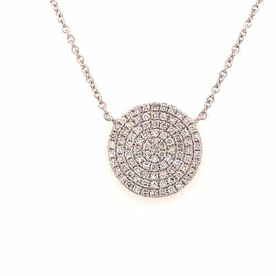 14K Pave Circle Disc Pendant Necklace White Gold 0.26ctw