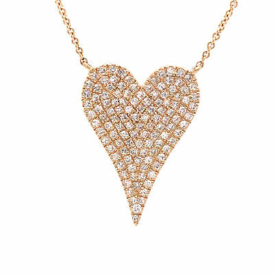 14K Diamond  Pave Heart Pendant Necklace Yellow Gold 0.38 ctw
