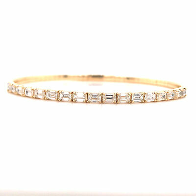 14K Emerald Diamond Flexible Bangle Bracelet Yellow Gold