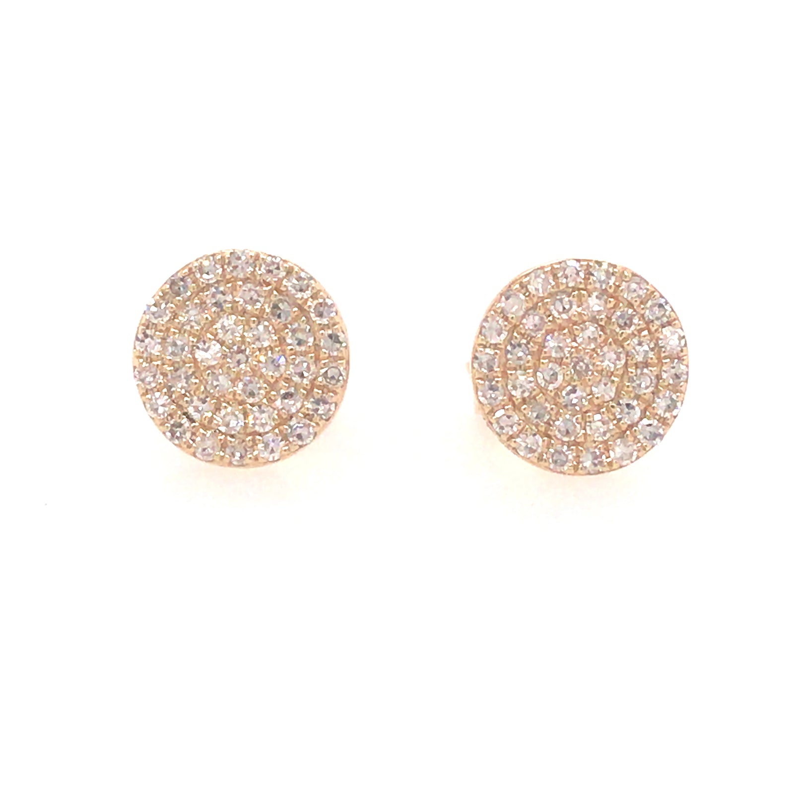 14K Diamond Pave Circle Earrings Yellow Gold